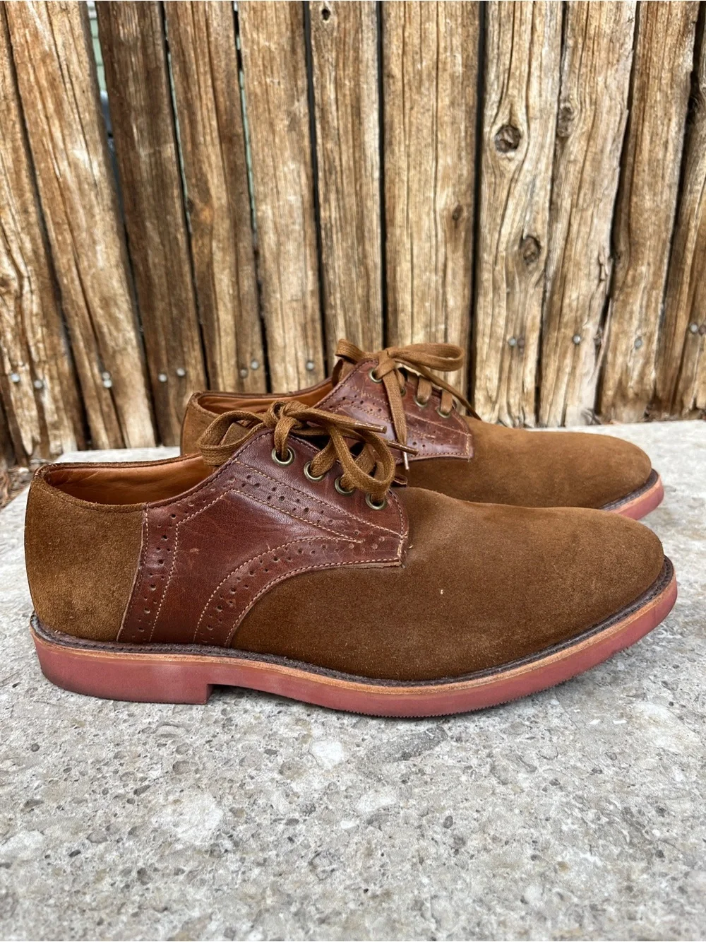 Walk Over Saddle Oxford Brown Suede Derby Shoes Leather Made in USA Dress Work